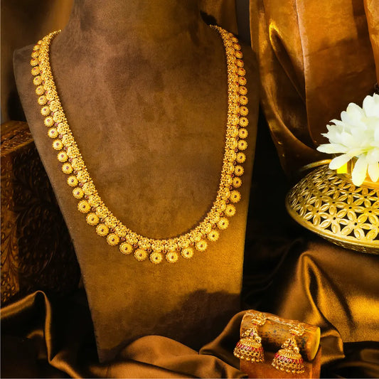 Swarna Manga Pachi Haar Long Necklace Set | Gold-Plated Temple Jewellery