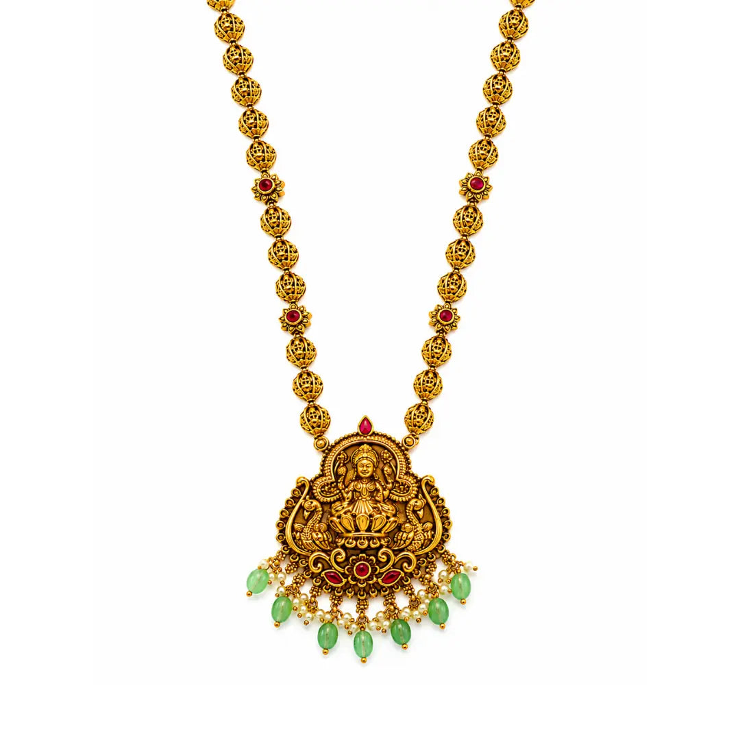 Padmavathi Haram | Gold-Plated Lotus Goddess Temple Necklace Set