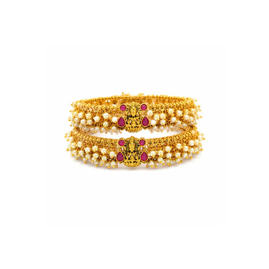 1 Gram Gold Pearl Bangles | Antique Bridal Bangles Set with Ruby