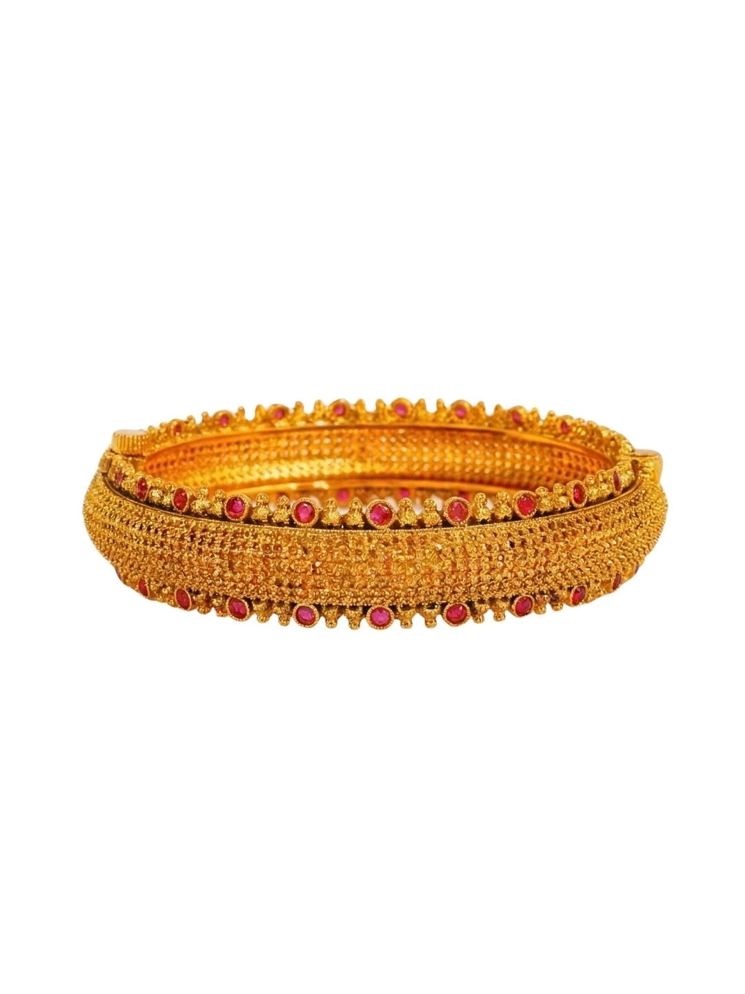 Antique Temple Gold platted Bangles with Ruby Stones V-2249