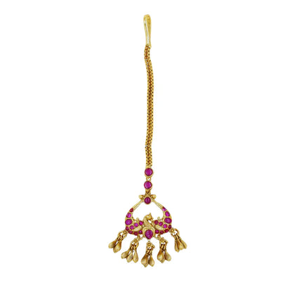 Antique Gold Plated Maang Tikka with Peacock Design