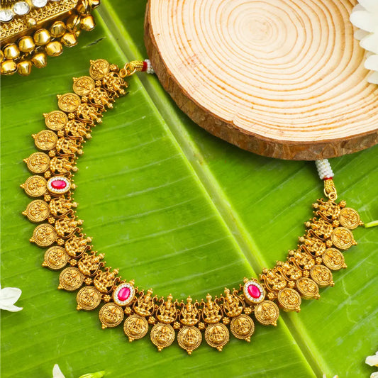 Mahalakshmi Ratna Temple Jewellery Short Necklace Set with Stones