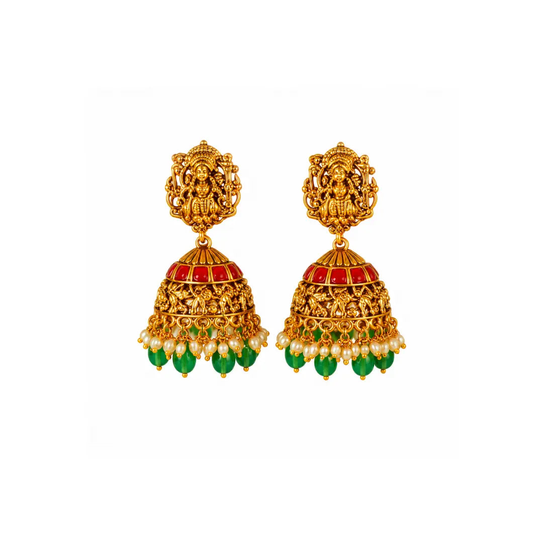 Padma Shakti Long Necklace Set | Gold-Plated Temple Jewellery J-1136