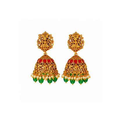 Padma Shakti Long Necklace Set | Gold-Plated Temple Jewellery J-1136