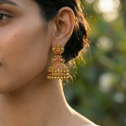 Gaja Shobha Jhumka | Gold-Plated Elephant Splendour Temple Earrings