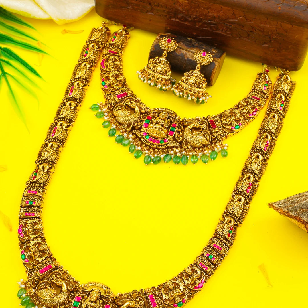 Bridal Temple Jewellery Combo Set with Laxmi Design | 1 Gram Gold