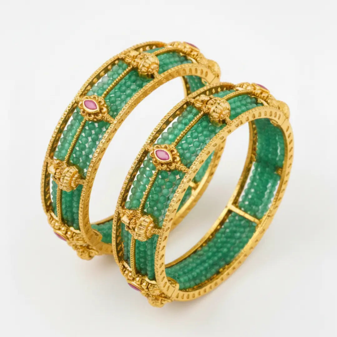 Abhaya Mudra Valayal Paired Bangle | Gold-Plated Divine Protection Bangle Set J-1120