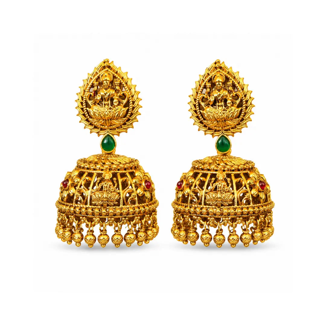 Traditional Temple Jhumka with Laxmi Motif R-2231