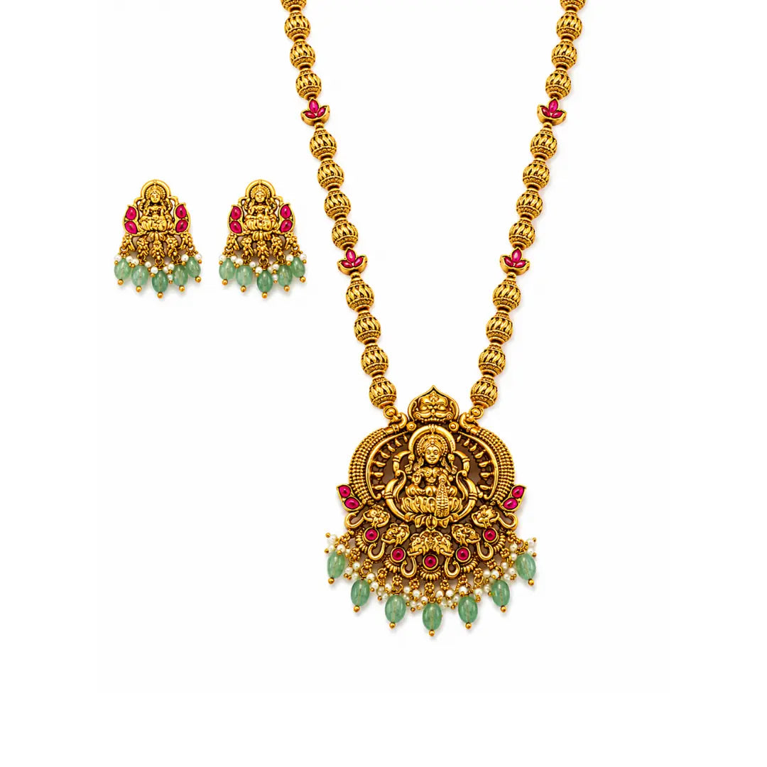 Soundarya Haram | Gold-Plated Divine Beauty Temple Necklace Set