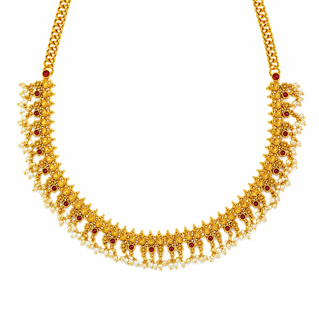 Pushpa Sitahaar Short Necklace Set | Gold-Plated Temple Jewellery