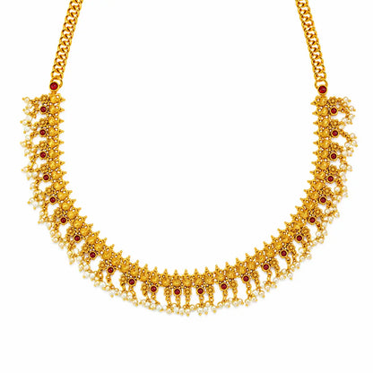 Pushpa Sitahaar Short Necklace Set | Gold-Plated Temple Jewellery