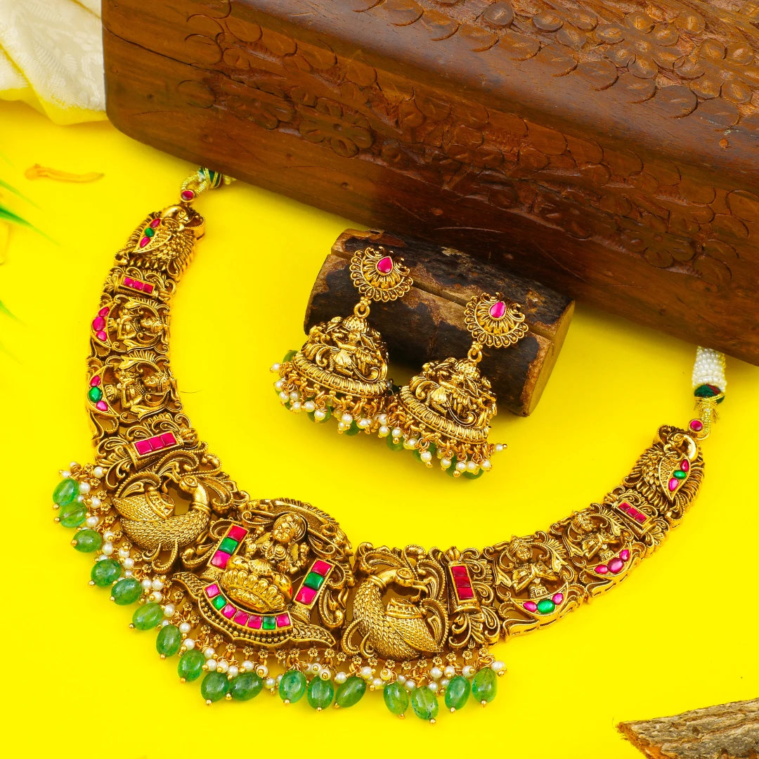 Laxmi Design Temple Jewellery Short Necklace Set | Bridal Ethnic Style