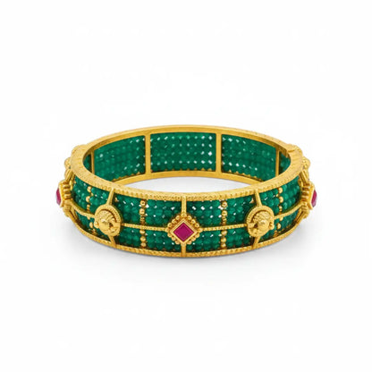 Swarna Pushpa Kaappu Paired Bangle | Gold-Plated Golden Flower Temple Bangle J-1118