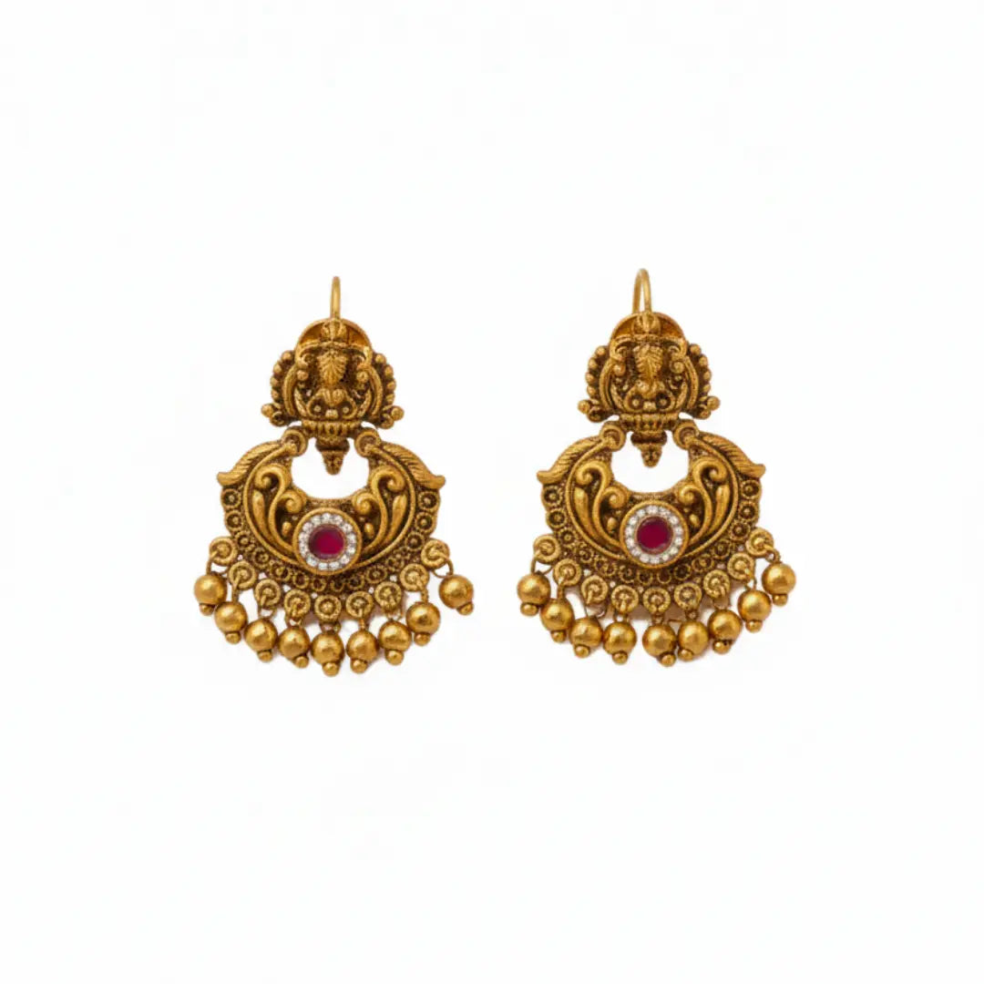 Antique Gold Temple Necklace Set | South Indian Bridal J-936