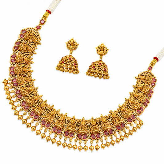 Anugraha Lakshmi Temple Jewellery Choker Set with Ruby Stones