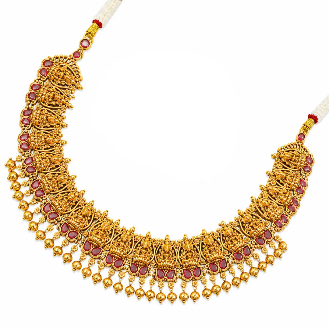 Anugraha Lakshmi Temple Jewellery Choker Set with Ruby Stones