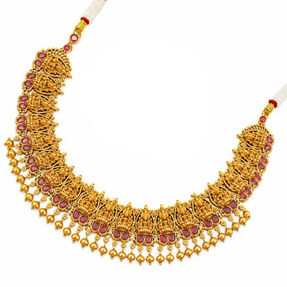 Anugraha Lakshmi Temple Jewellery Choker Set with Ruby Stones