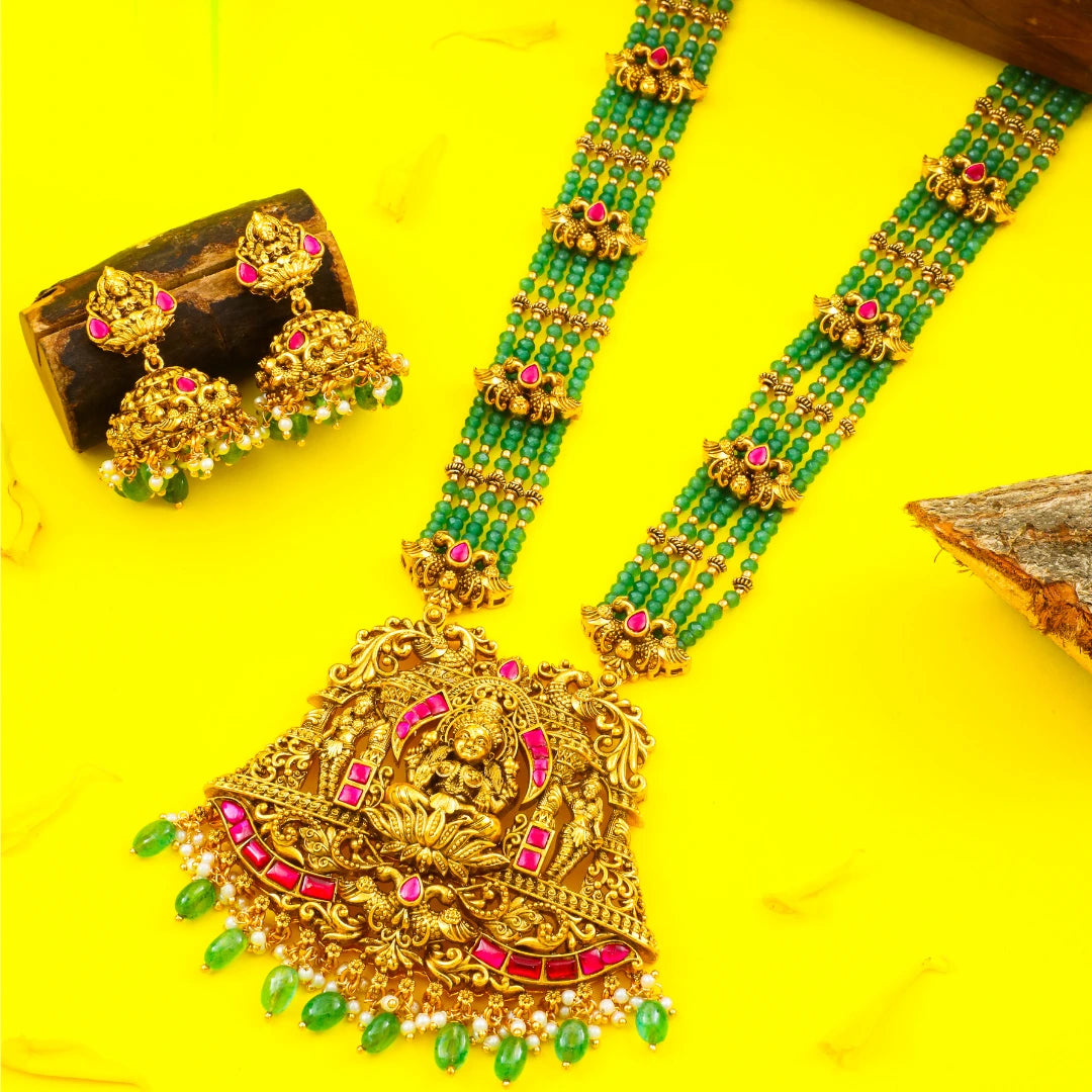 Laxmi Design Temple Jewellery Pendant Set | Traditional Gold Look