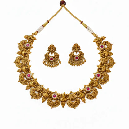 Antique Gold Temple Necklace Set | South Indian Bridal J-936