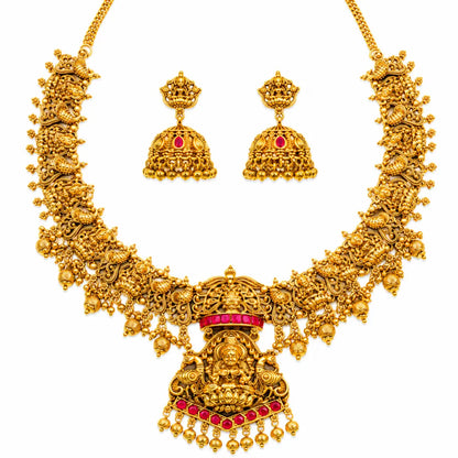 Abha Lakshmi Temple Jewellery Pendant Short Necklace Set J-1063