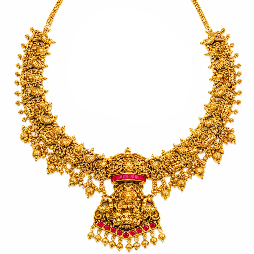 Abha Lakshmi Temple Jewellery Pendant Short Necklace Set J-1063