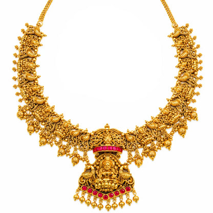 Abha Lakshmi Temple Jewellery Pendant Short Necklace Set J-1063