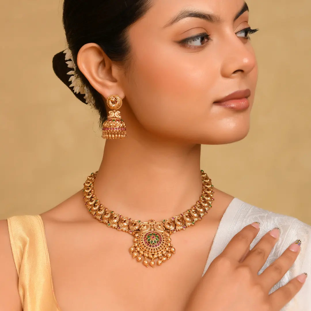 Elegant Peacock Temple Necklace Set K-1151