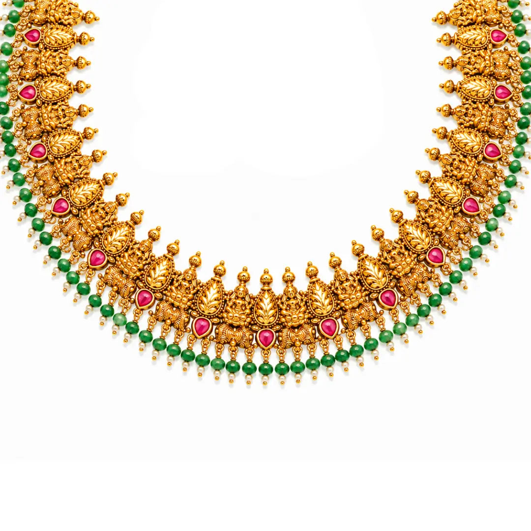 Prabhavathi Jhumka Temple Jewellery Short Necklace Set with Drops