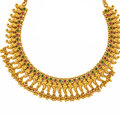 Mayura Dwiranga Temple Jewellery Short Necklace Set with Dual Tone K-1872