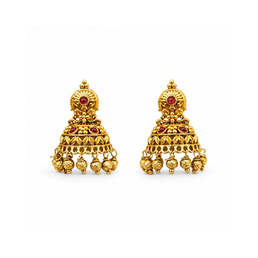 Bridal Temple Jhumkas with Gold-Plated V-2258