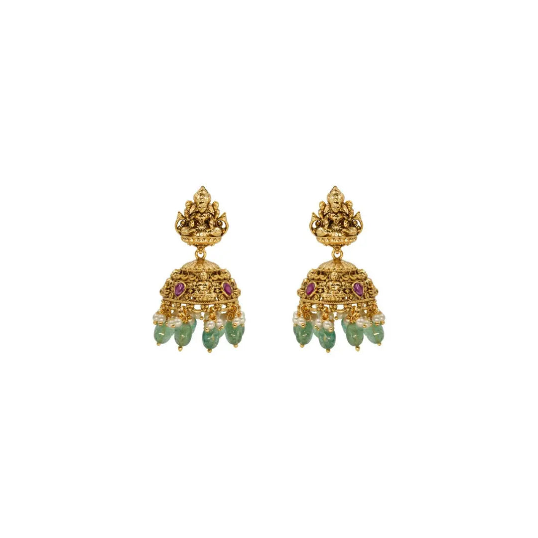 Heritage Ruby-Green Beaded Lakshmi short necklace Set J-150