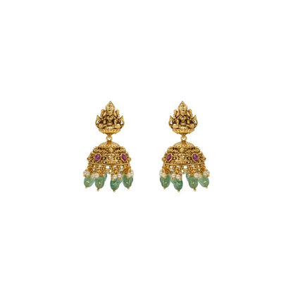 Heritage Ruby-Green Beaded Lakshmi short necklace Set J-150
