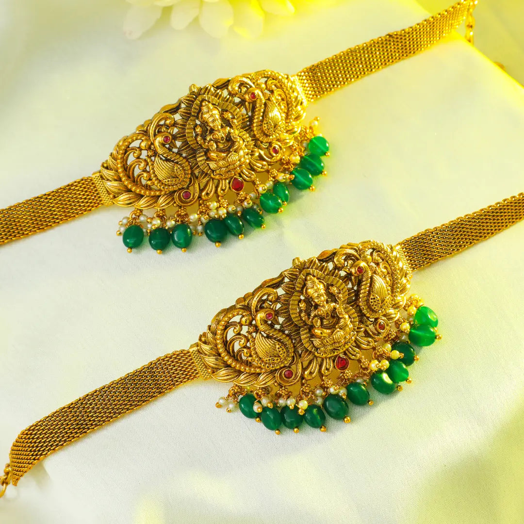 Minimal Temple Jewellery Baju Band | Ethnic Gold Plated Armlet