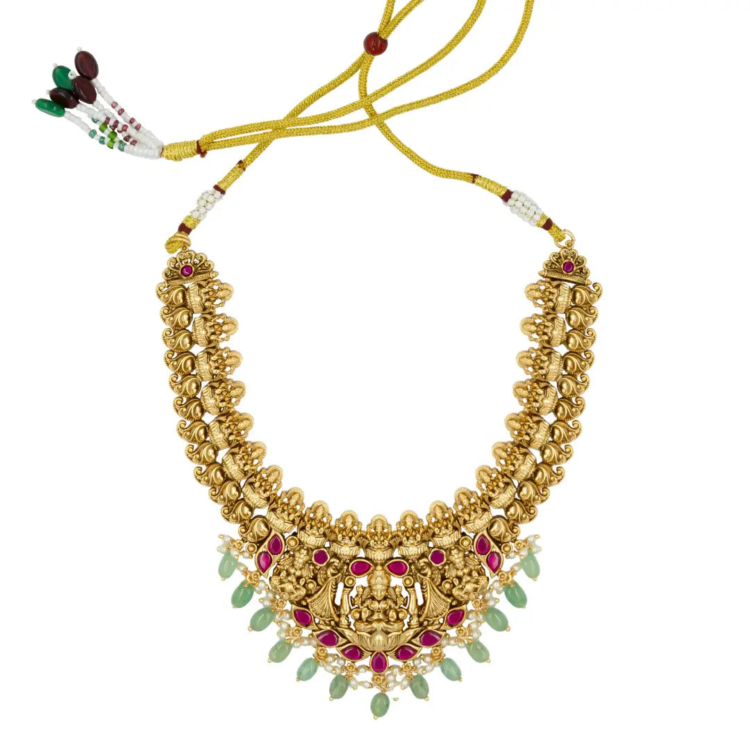 Heritage Ruby-Green Beaded Lakshmi short necklace Set J-150