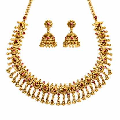 Kokila Pushpa Temple Jewellery Short Necklace Set with Floral Motifs K-1854