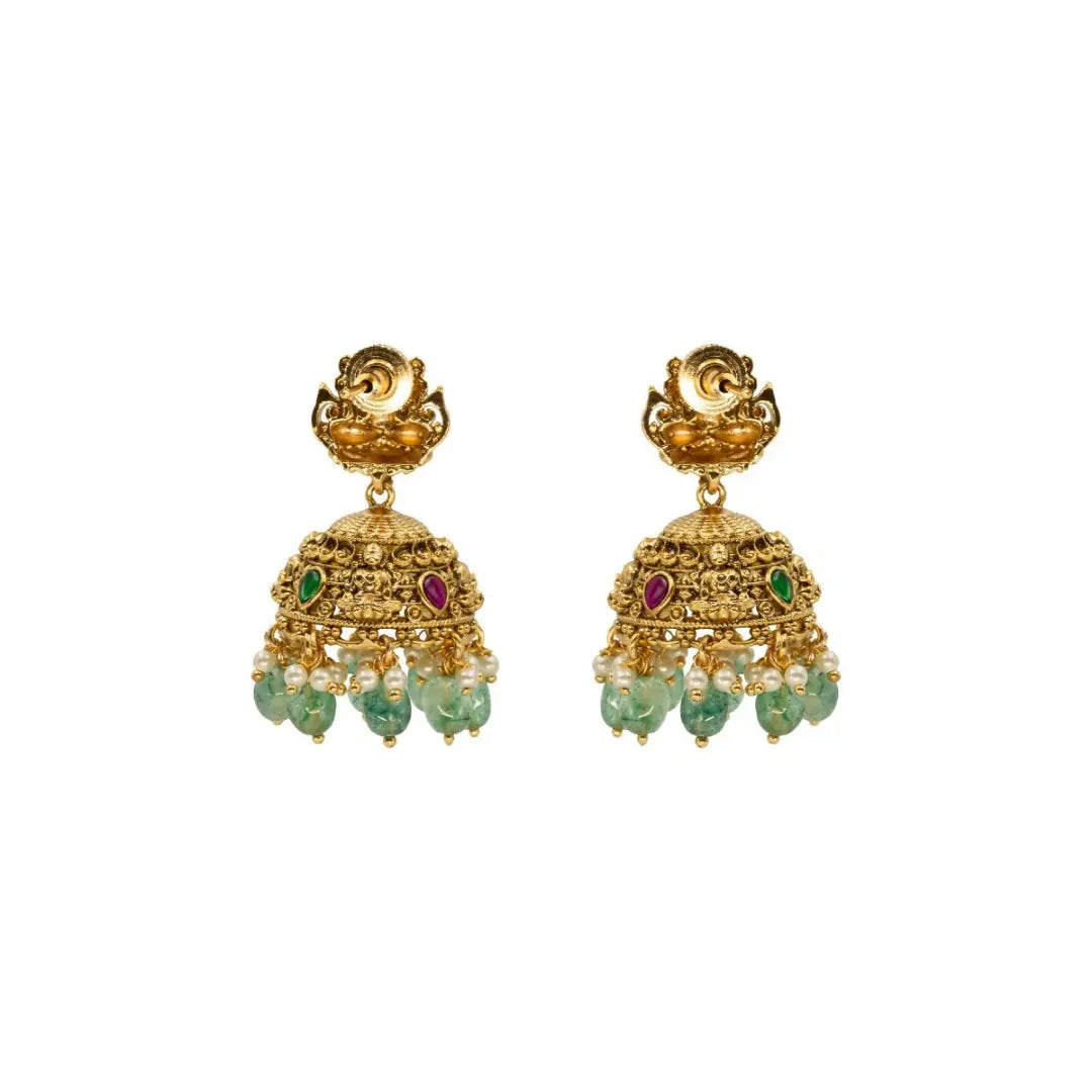 Heritage Ruby-Green Beaded Lakshmi short necklace Set J-150