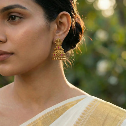 Parna Mukta Jhumka | Gold-Plated Pearl Leaf Temple Drop Earrings