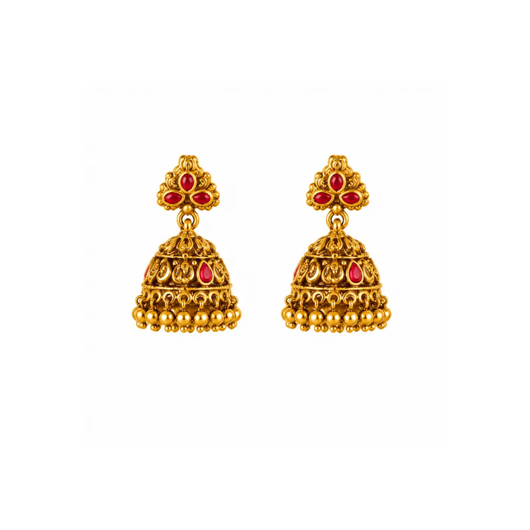 Antique Pachi Swarna Haar Long Necklace Set | Gold-Plated Temple Jewellery