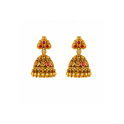 Antique Pachi Swarna Haar Long Necklace Set | Gold-Plated Temple Jewellery