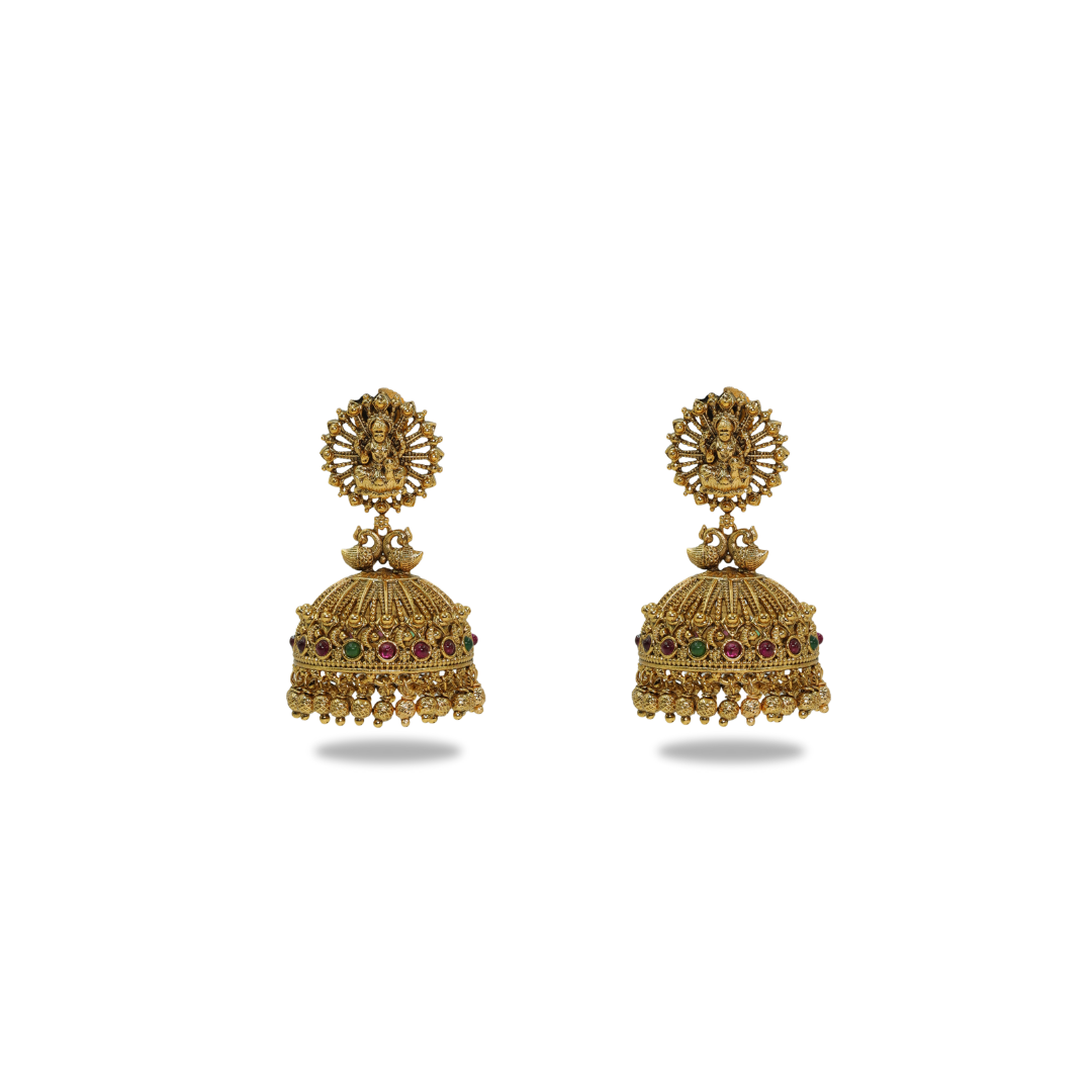 Divine Laxmi Temple Jhumka with Peacock Motif R-2027