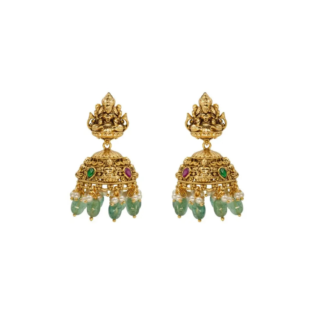 Heritage Ruby-Green Beaded Lakshmi short necklace Set J-150