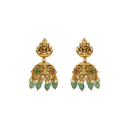Heritage Ruby-Green Beaded Lakshmi short necklace Set J-150