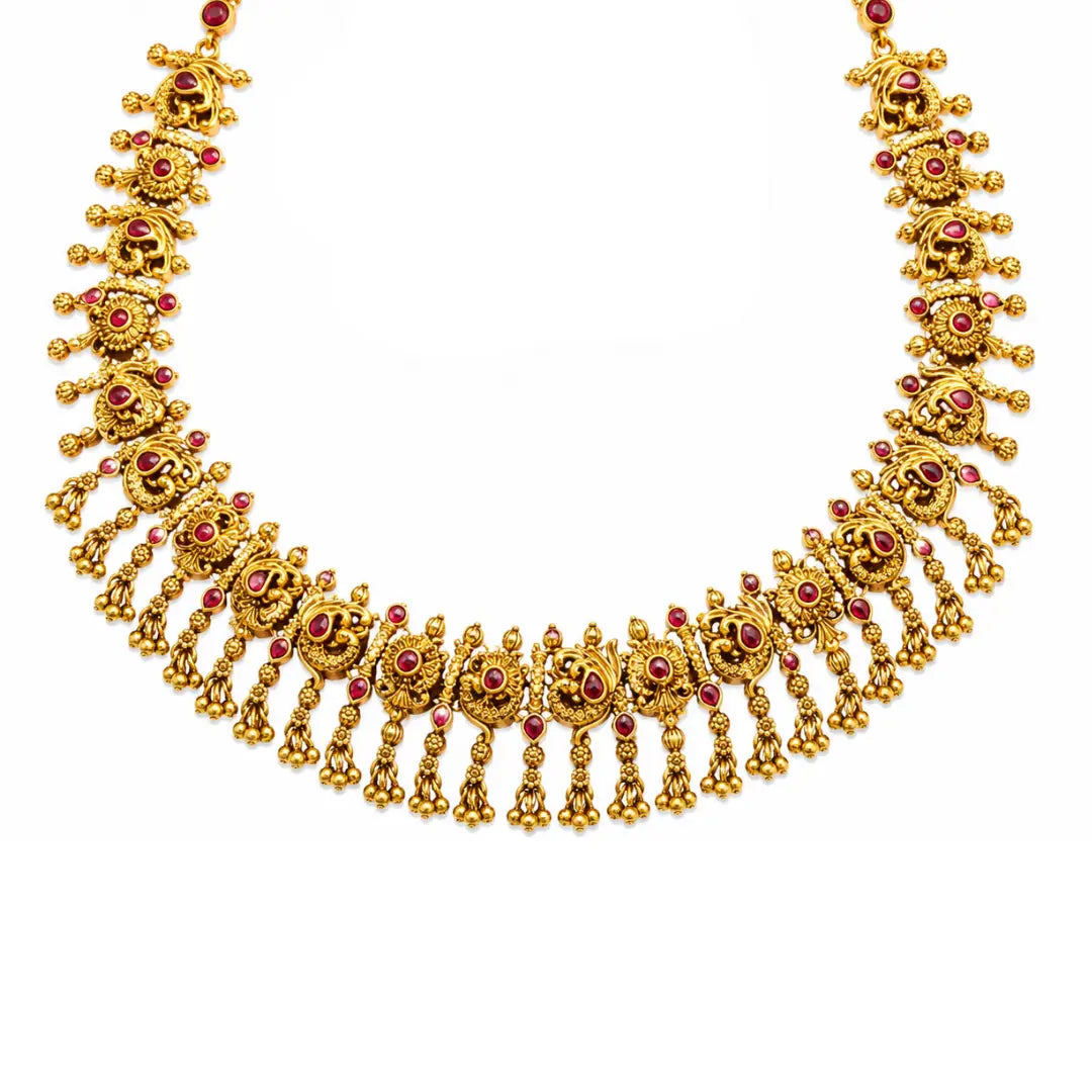 Kokila Pushpa Temple Jewellery Short Necklace Set with Floral Motifs K-1854