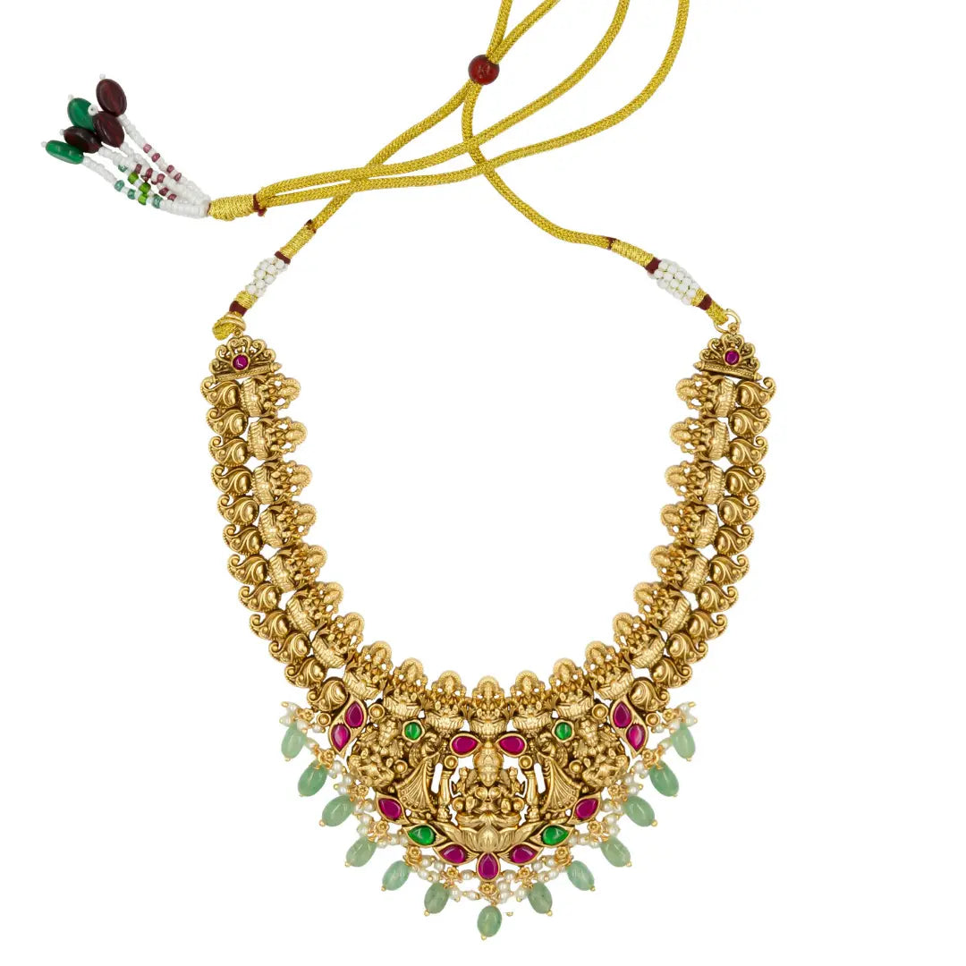 Heritage Ruby-Green Beaded Lakshmi short necklace Set J-150