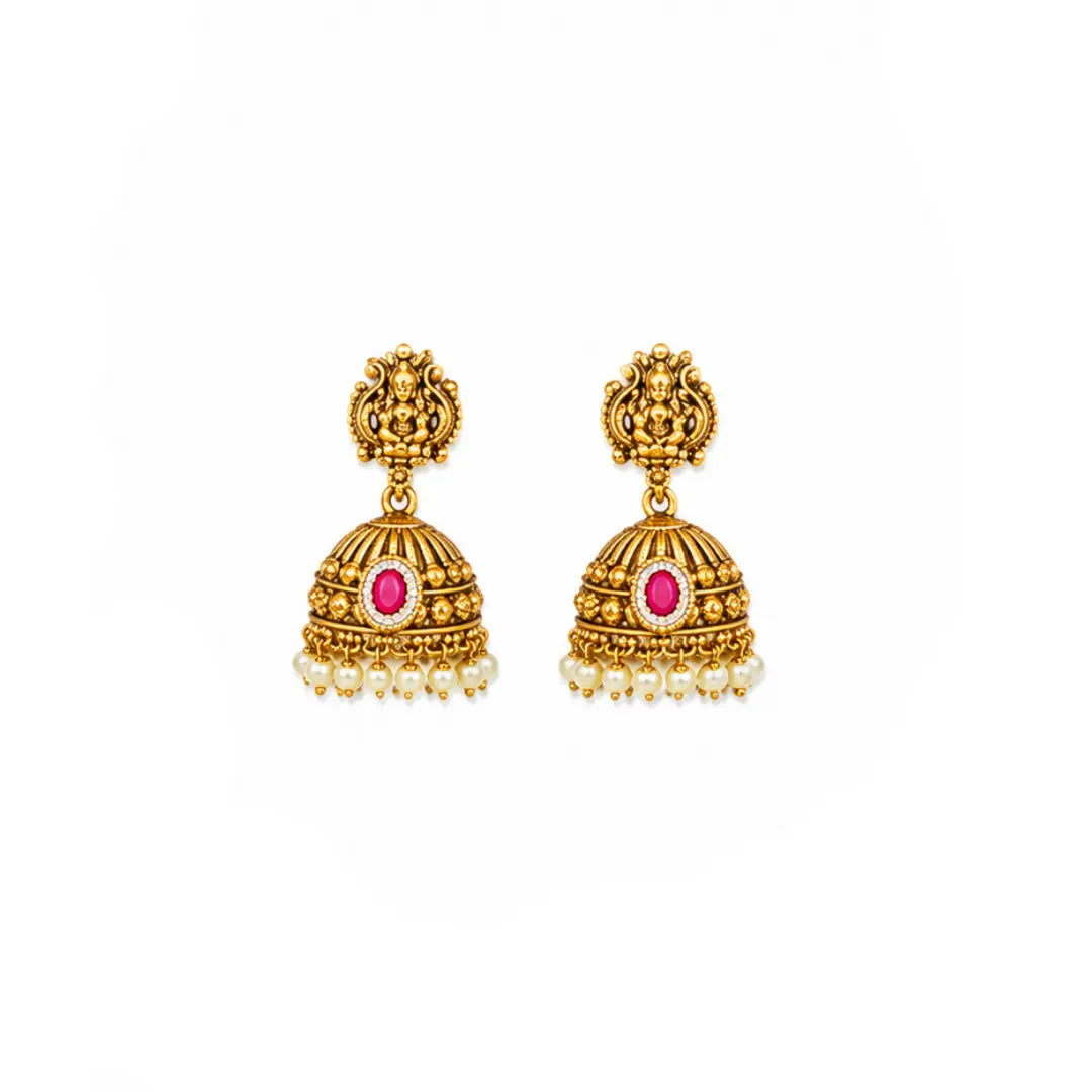 Shri Devi Pada Temple Jewellery Short Necklace Set with Motif Work J-941