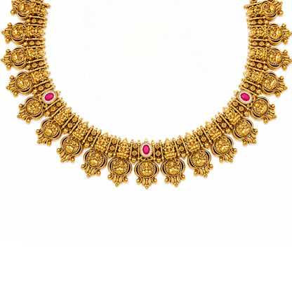 Shri Devi Pada Temple Jewellery Short Necklace Set with Motif Work J-941