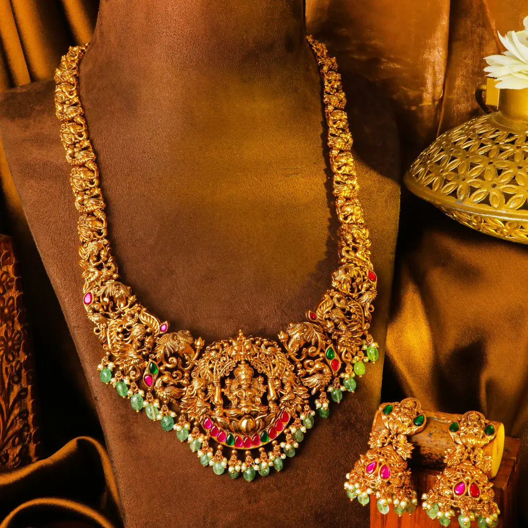 Lakshmi Kundan Temple Long Necklace Set