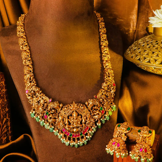 Lakshmi Kundan Temple Long Necklace Set