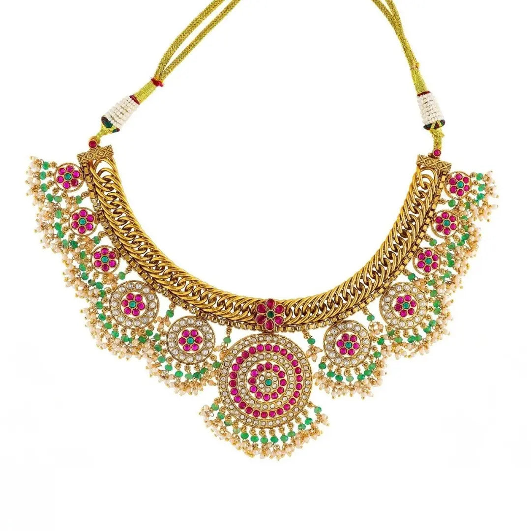 Kundan Lakshmi Temple Short Necklace Set K-1698