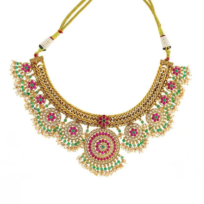 Kundan Lakshmi Temple Short Necklace Set K-1698